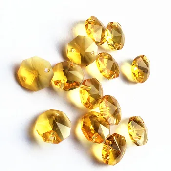Аксессуары для люстры в виде восьмиугольника из золота 14 мм высшего качества 100шт в двух отверстиях (без колец) Бусины для занавесок из хрустального стекла 