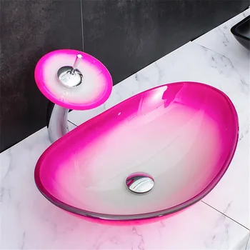 2021 Новый Розовый Уникальный Набор смесителей для раковины и Умывальника из закаленного стекла из закаленного стекла, Столешница для ванной, Раковина для умывания, Смеситель для раковины