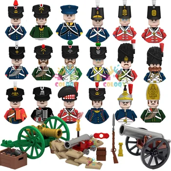 Военные Наполеоновские войны, строительные блоки, мини-фигурки солдат Второй мировой войны, французские британские стрелковые винтовки, оружие, игрушки для детей