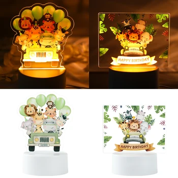 3D Jungle Animal LED USB Night Light Акриловая Лампа Для Детей Детская Спальня Sleep Light для Домашнего Декора Настольная Лампа Подарок На День Рождения