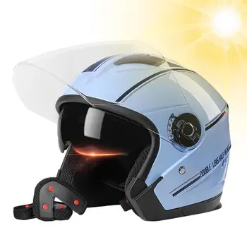 Мужские И женские Мотоциклетные шлемы для скутеров С открытым лицом, Мотоциклетные шлемы с двойным козырьком, электрический велосипед, каска для защиты от ультрафиолета, самокат