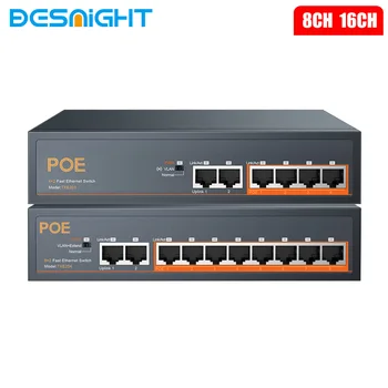 48 В 4/8/16 Портов POE Коммутатор Ethernet 10/100 Мбит/с IEEE 802.3 af/at для IP-камеры/Системы видеонаблюдения/Беспроводной Точки доступа ft