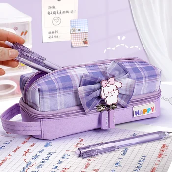Ins Japanese JK Plaid Girl Cute Stationery Bag Creative Network Популярная в сети сумка для ручек высокой красоты и большой емкости Канцелярский предмет