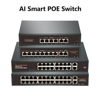 Коммутатор POE 8 Портов 100 Мбит/с/1000 Мбит/с Гигабитный с Сетевым Коммутатором IEEE 802.3af/at 4/8/16/24 Порта Для IP-камеры AI Smart 52V Switch