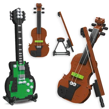 Творческий музыкальный инструмент Скрипка Модель электрогитары Строительные блоки MOC Music Makes Bricks Развивающие игрушки 