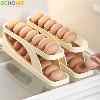 Автоматическая прокрутка, держатель для яиц, Коробка для хранения, Холодильник, Дозатор яиц, контейнер, Органайзер, Выдвижной холодильник для кухни