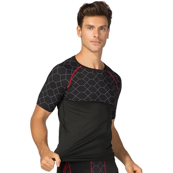 Мужская компрессионная футболка Dry Fit, футболка с принтом в стиле пэчворк, одежда для спортзала, фитнес-упражнения, бег, спортивная однотонная рубашка MMA