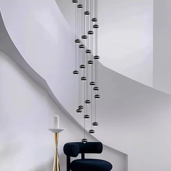 Лестница длинная люстра современная простая гостиная скандинавская креативная двухуровневая вилла на лестничной клетке вращающиеся светодиодные лампы