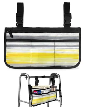 Абстрактная серо-желтая текстура, Боковой подлокотник для инвалидной коляски, множество карманов со светоотражающими полосками, подвесная сумка для хранения