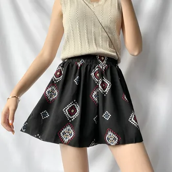 Шифоновые шорты женская летняя новинка 2023 года женская короткая юбка со свободным принтом большого размера с высокой талией тонкие широкие брюки