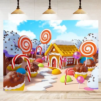 Фон для фотосъемки Домашний Тростниковый Леденец На палочке Фон для кексов для сказочного конфетного пейзажа Баннер для вечеринки по случаю Дня рождения