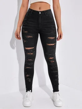 SuperAen, весенне-летние новые модные джинсовые брюки, женские брюки-карандаш с высокой талией, рваные джинсы для женщин