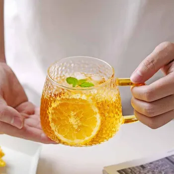 Треугольная стеклянная чашка с цветком ананаса, чашка с высоким содержанием боросиликата, ананасовый молоток, лента, чашка для чая, чашка для кофе, стеклянная бытовая
