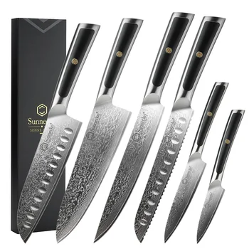 Профессиональные поварские ножи 6 шт. компл. Кухонный нож из высокоуглеродистой Дамасской стали для нарезки мяса Овощей фруктов