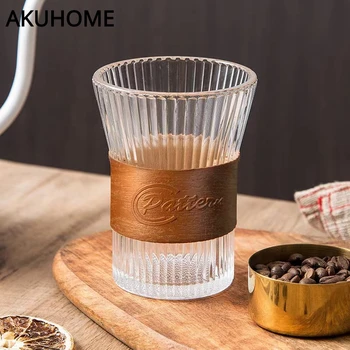 350 МЛ Стеклянная кофейная кружка в японском стиле, чашка из орехового дерева, Стеклянная чашка с рукавом, Стаканы, Кофейная посуда, Чайные кружки, Пивная кружка