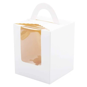 50 ШТ Одиночных коробок для кексов Белые Индивидуальные держатели для кексов с окошками для упаковки выпечки