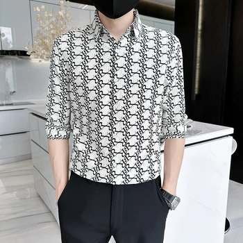 Высококачественные рубашки с буквенным принтом, мужские Летние Облегающие повседневные рубашки с коротким рукавом, Корейская модная деловая светская рубашка 2023 года.