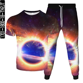 Мужской женский модный спортивный костюм Вселенная Галактика Планета Звезда Одежда с 3D-печатью, футболка + брюки, комплект из 2 предметов, мужской размер S-6XL
