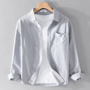 Мужская Оксфордская повседневная рубашка свободного покроя с отворотом и длинными рукавами, модные рубашки и блузки на пуговицах