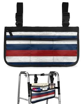 Винтажный фермерский сарай, красный, синий, белый, боковой подлокотник для инвалидной коляски, Несколько карманов со светоотражающими полосками, подвесная сумка для хранения.