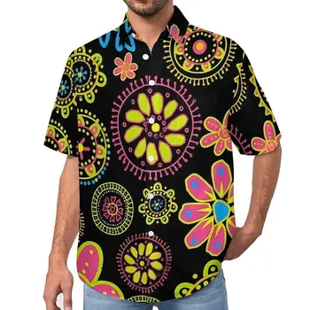 Повседневные рубашки с цветочным рисунком, Абстрактные Цветы, Рубашка для отпуска, Летние Винтажные блузки С мужским принтом Большого размера