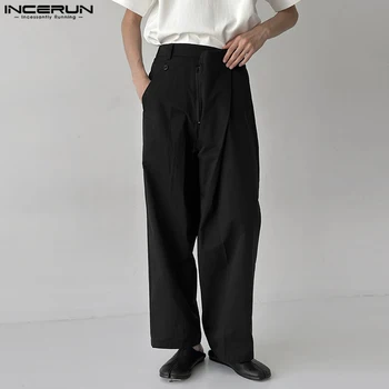 INCERUN 2023 Мужские брюки неправильной формы, однотонные джоггеры для бега, повседневные прямые брюки, мужская уличная одежда, Мешковатые Длинные брюки в корейском стиле, S-5XL