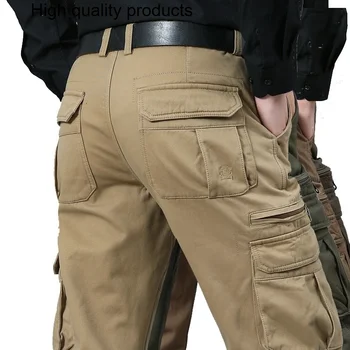 Мужские брюки-карго, повседневные хлопковые комбинезоны с множеством карманов, военно-тактические армейские прямые мешковатые длинные брюки, плюс размер 48