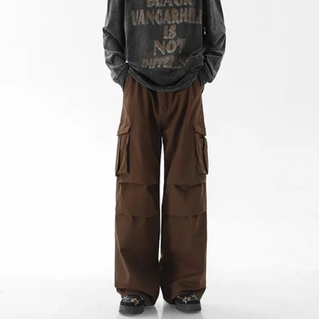 Американский ретро-комбинезон с большим карманом, молодежные мужские уличные брюки, Летние повседневные свободные широкие брюки, мужская одежда