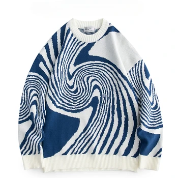 Мужской Винтажный вязаный свитер Harajuku 2023, мужские Корейские модные пуловеры, мужская Японская уличная одежда, Дизайнерские свитера.