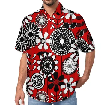 Блузки в стиле ретро с цветочным принтом, мужские Красные, черные повседневные рубашки в гавайском стиле с коротким рукавом и забавным принтом, праздничная рубашка большого размера в подарок