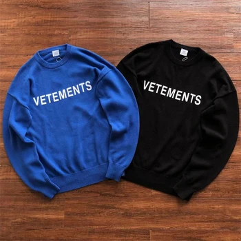 Модный свитер с логотипом Vetements, мужской VTM, синий, черный свитер, женская вязка, толстовки, мужская одежда
