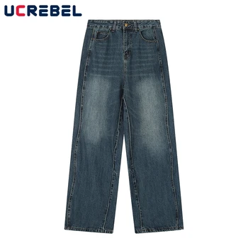 Повседневные джинсы в стиле ретро, мужские свободные брюки с прямыми штанинами, уличная одежда, широкие джинсовые брюки, мужские