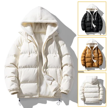Мужская поддельная зимняя пара из двух частей, куртка с капюшоном 2023, Модная флисовая куртка сращивания, пальто, мужская теплая верхняя одежда с хлопковой подкладкой, Новая