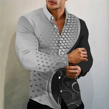 Модный новый дизайн мужской рубашки с отворотом на верхней пуговице и длинным рукавом для выпускного вечера, повседневный уличный узор, синее золото 2023, плюс размер 6XL