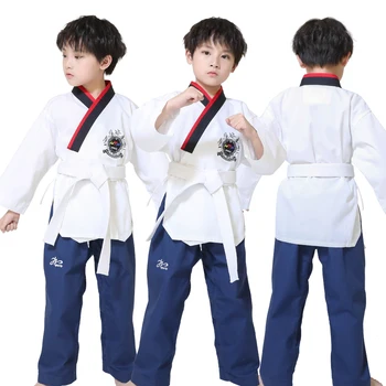 Форма для тхэквондо WTF, белый добок для боевых искусств, изысканный костюм с вышивкой для детей, детская одежда для тхэквондо и каратэ.