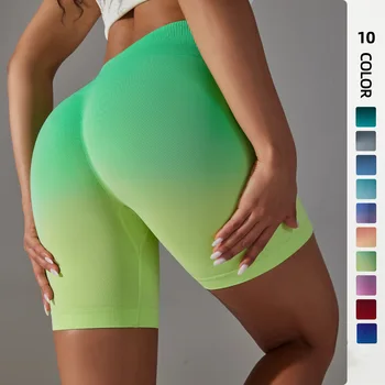 Бесшовные женские спортивные шорты Высокой эластичности, постепенно меняющие цвет, Персиковые колготки для ягодиц, короткие брюки для фитнеса, йоги, Высокая талия