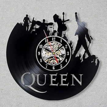 Настенные часы Queen Rock Band Современный дизайн Музыкальная тема Классические часы с виниловой пластинкой Настенные часы Искусство домашнего декора Подарки для музыканта