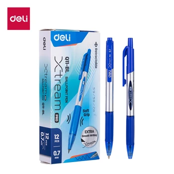 Шариковая ручка Deli Smooth с низкой вязкостью для заправки чернил для подписи 0,7 мм, Черный, синий, Офисный Школьный инструмент для письма, канцелярская шариковая ручка 12 шт.