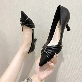 Женская обувь на высоком каблуке 2023 года, Новая Женская обувь Корейской версии, Женские туфли на шпильке с острым носком и мелким носком