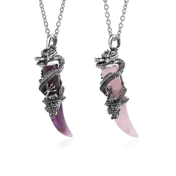Мужское ожерелье, Новое ожерелье с подвеской в виде кристалла Дракона, ожерелье с натуральным камнем, Розовый кварц, ожерелье с полумесяцем, ювелирные амулеты