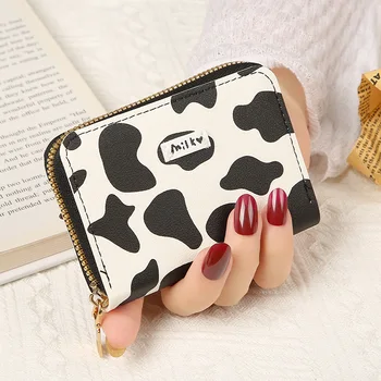 Новая сумка для карт, женская модная сумка с несколькими картами, милый маленький кошелек с черно-белым рисунком коровы, сладкий и свежий