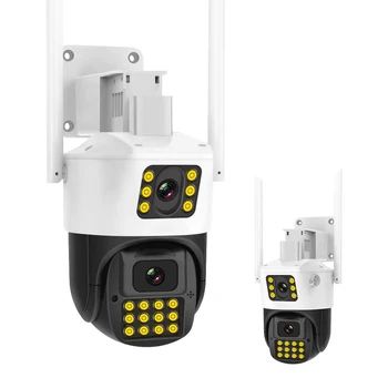 PTZ Двойные экраны WiFi Камера Сигнализация Искусственный интеллект Обнаружение человека Наружное видеонаблюдение IP-камера безопасности Инфракрасная рация
