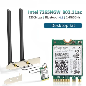 Адаптер Wi-Fi для настольных ПК Intel 7265 1200 Мбит/с Bluetooth 4.2 M.2 Настольный комплект 802.11AC Двухдиапазонная беспроводная карта 2.4G 5G
