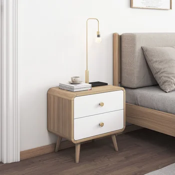 Закругленные углы простая современная светлая прикроватная тумбочка в роскошном скандинавском стиле в спальне, цвет mini small log