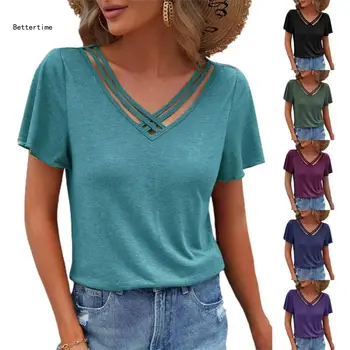 B36D Универсальная футболка со скрещенными бретельками, женские рубашки с рукавами-рюшами, летний Весенний мягкий пуловер, топ для женской одежды