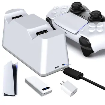 Зарядная станция Двойная зарядная док станция Подставка для зарядного устройства для игрового контроллера PlayStation 5 Геймпад со светодиодной подсветкой