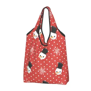 Женская повседневная сумка для покупок с рождественским снеговиком и снежинками, большая вместительная сумка-тоут, портативная сумка для хранения, складные сумки