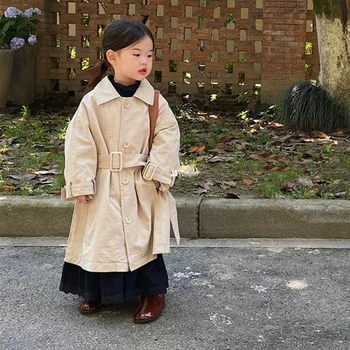 Очаровательный тренч в корейском стиле для девочек, женственная и модная зимняя куртка, одежда для девочек от 2 до 8 лет, одежда для девочек
