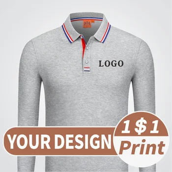 Осенняя футболка-поло с длинными рукавами и воротником с принтом, рубашка-поло с вышивкой и логотипом группы компаний, футболка с принтом