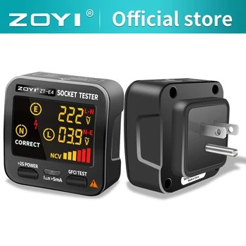 ZOYI Digital Smart Socket Tester Тестер напряжения Розетки Детектор Штепсельной вилки США/Великобритании/ЕС Проверка фазы линии Нулевого заземления Rcd NCV test